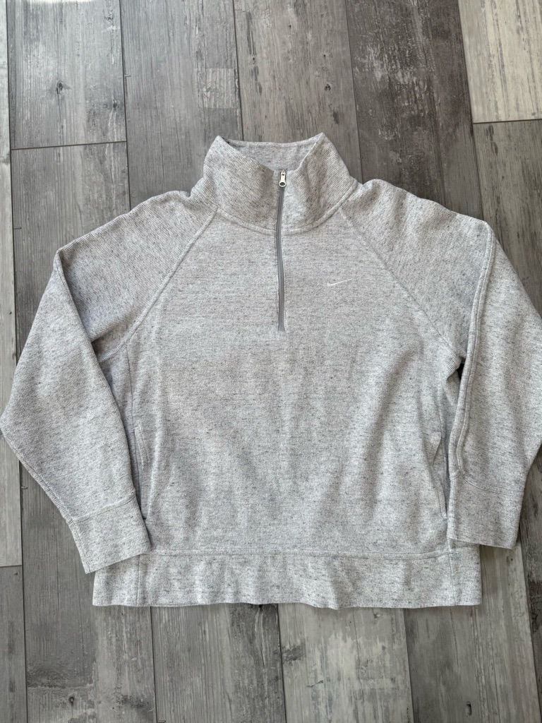 Nike Quarter Zip Sweatshirt Gray Heathered Pullover Cropped Boxy Large
